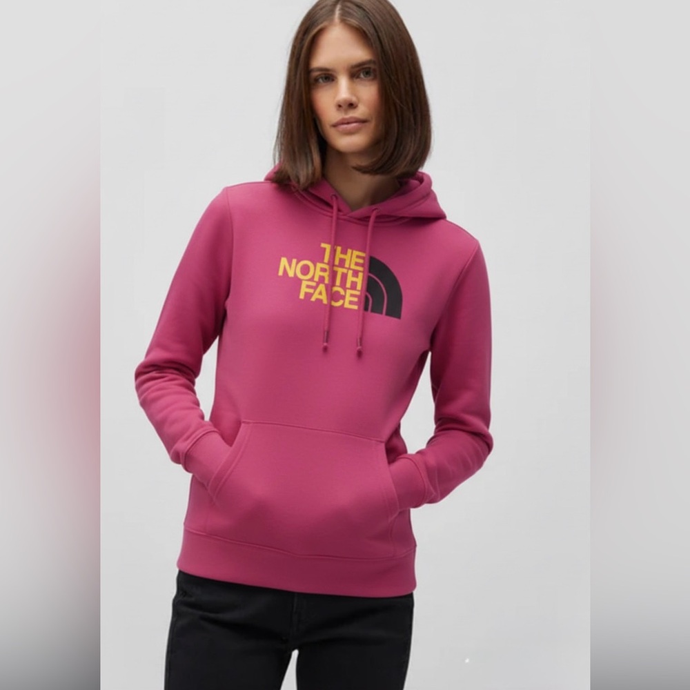 The north face pink pullover hoodie w charcoal inside hoodie part